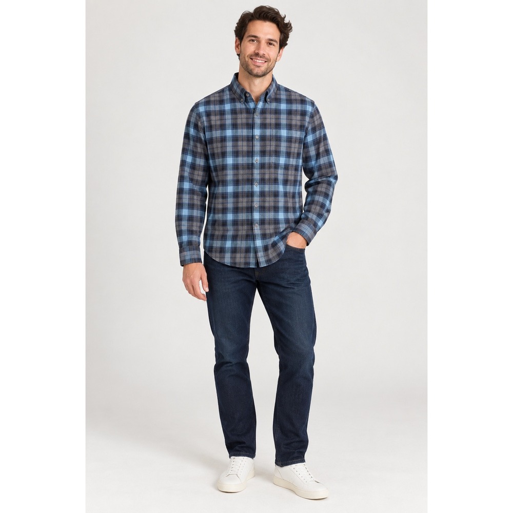 J.Crew Mens Blue Grey Plaid Cotton Button Down Shirt Size M 47166 FA12